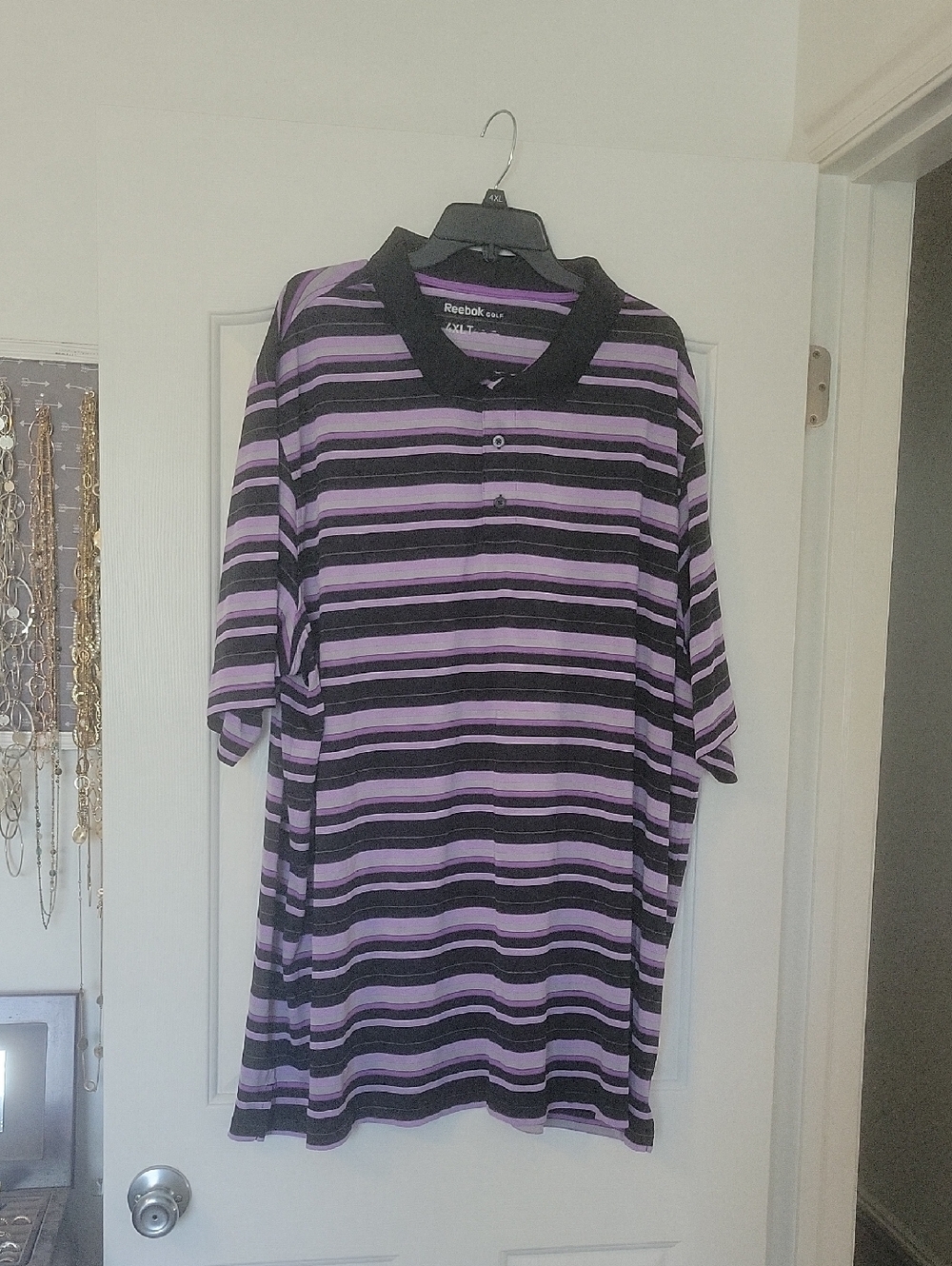 Reebok Black and Lavender Striped Polo Shirt